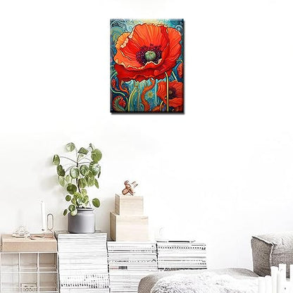 Tucocoo Red Poppy Paint by Bumbers for Adults Abstract Poppy DIY Paint by Numbers Acrylic Paint Canvas Graffiti Red Flowers Abstract Red Flower Scenery Painting Kits Art 16x20 Inch（Without Frame） - color: Abstract Flower 04, size: 16''x20''(DIY Frame)