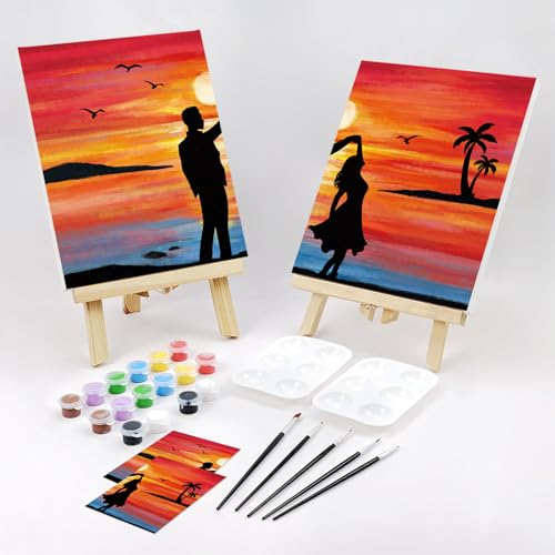 VOCHIC Sip and Paint Kit,Pre Drawn Canvas Couples Paint Party Kit Painting Art Set for Adults Date Night Sunset Beach 2 Pack (12 x 16 Inches, Dancing Couple) - size: 12x16, style: Dancing Couple