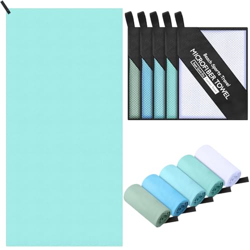 Tudomro 5 Pcs Microfiber Gym Towels Quick Dry Camping Towel for Women Men Gym Sweat Sports Towel for Yoga Tennis Running Swimming Exercise Working Out(Green,23.6 x 47.2 '') - color: Green, size: 23.6 x 47.2 ''