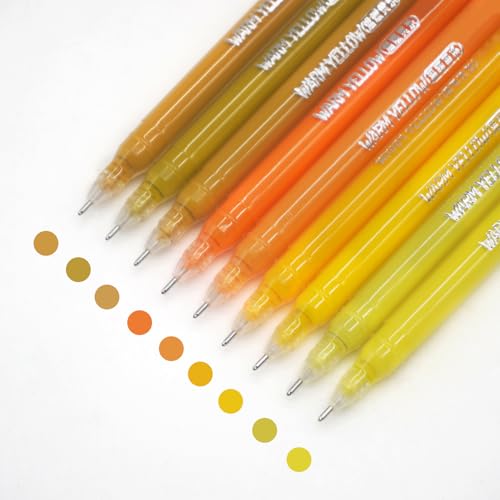 Gel Pens with 0.6mm Fine Point, 9 Colors Acrylic Drawing Gel Pen | Smooth Writing Pen Set for Journaling, Warm Yellow, Drawing Pencils for Adult Coloring Books - color: Warm Yellow