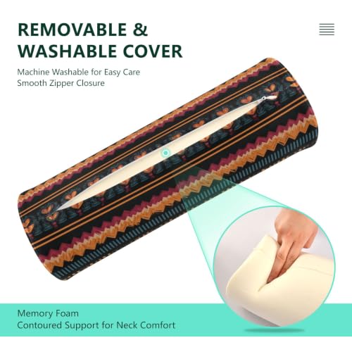 Neck Roll Pillow Bolster Pillows Round Health Memory Foam Long Round Cervical Cylinder Body Removable Washable Cover Bed Legs Back Yoga Mexican Otomi Black - color: Boho 19