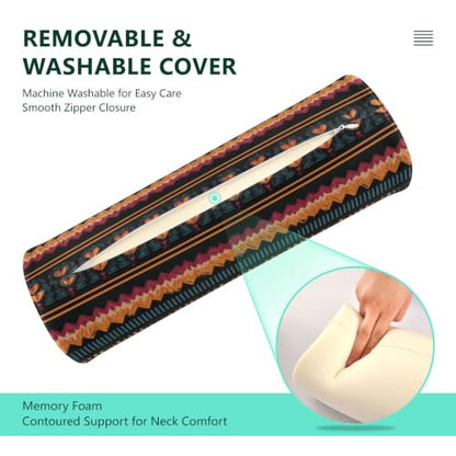 Neck Roll Pillow Bolster Pillows Round Health Memory Foam Long Round Cervical Cylinder Body Removable Washable Cover Bed Legs Back Yoga Mexican Otomi Black - color: Boho 19