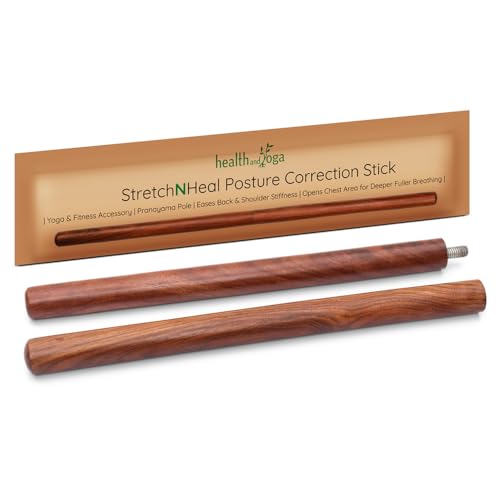 HealthAndYoga™ StretchNHeal Collapsible Multi-Use Wooden Yoga Stick - Regular and XL - Portable Posture Corrector Pole, Stretch Mobility Stick, Physical Workout Exercise Dowel - size: Regular - 26" without Sleeve