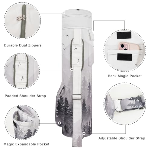 Yoga Mat Bag Full-Zipper Yoga Mat Carrier with Extra Wide Adjustable Strap 2 Multi-Functional Storage Cargo Pocket Stylish & Functional Yoga Bag Pilates Bag for Women & Men - color: Cloud Forest