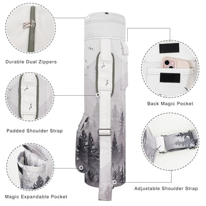 Yoga Mat Bag Full-Zipper Yoga Mat Carrier with Extra Wide Adjustable Strap 2 Multi-Functional Storage Cargo Pocket Stylish & Functional Yoga Bag Pilates Bag for Women & Men - color: Cloud Forest