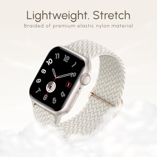 Braided Stretchy Nylon Band Compatible for Apple Watch Bands Women Men - color: Light Starlight, size: 38mm/40mm/41mm/42mm