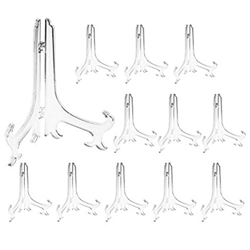 Artliving 5 Inch Clear Plastic Easels or Stand/Plate Holders to Display Pictures or Other Items at Weddings, Home Decoration, Birthdays, Tables (12 Pack) - color: White, size: 5 inch (12 pack)