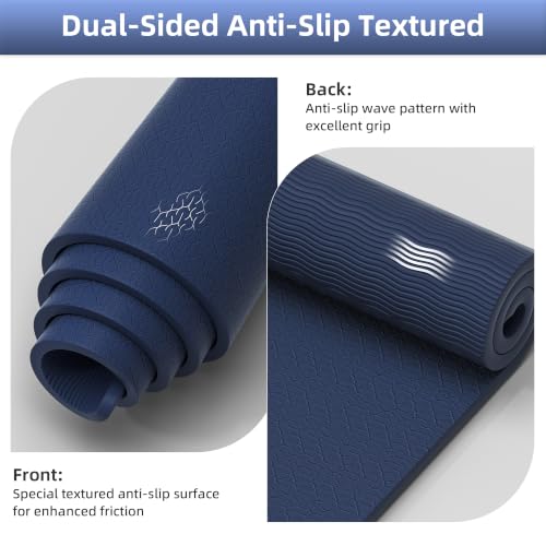 HAHE Extra Wide Yoga Mat, 75"x 32" POE Deer Print Exercise & Fitness Mat | 8mm Thick Large Yoga Mats for Men & Women, Pilates Mat for Home Workout, Non Slip Exercise Mats with Carry Strap - color: Sea blue
