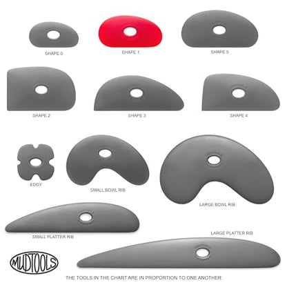 Mudtools Pottery Ribs – Shape 1 Polymer Rib (Red Very Soft), Kidney-Shaped Clay Shaping Tool (R1) - color: Red - Soft (R1)