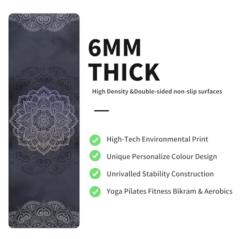 nuveti Yoga Mat Print Extra Thick TPE Non Slip Fitness Exercise Mat with Carrying Bag,72"x24" Extra Thick 6MM Exercise & Workout Mat for Yoga, Pilates Fitness and Floor Exercises - color: ManTuoLuo5