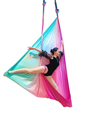 Aerial Yoga Hammock Aerial Pilates Silk Yoga Swing Set Inversion Equipment include daisy Chain, Pose Guide 5.5 yards - color: Fairy