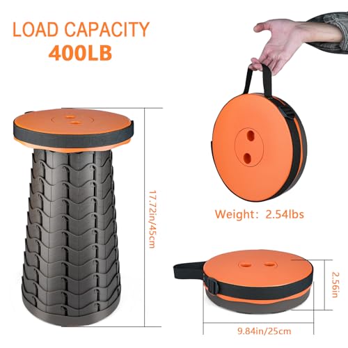 Boreeman Upgraded Folding Stool Lightweight Yet More Sturdy with Load Capacity 400lbs Portable Collapsible Stool for Camping Fishing Hiking BBQ (Orange) - color: Orange