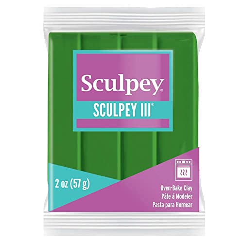 Sculpey III Polymer Oven-Bake Clay, Leaf Green, Non Toxic, 2 oz. bar, Great for Modeling, Sculpting, Holiday, DIY, Mixed Media and School Projects.Great for Kids & Beginners! - color: Green
