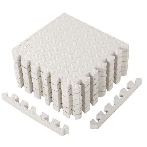Arrowbash 12x12x1 Inch EVA Thick Interlocking Foam Floor Tiles Puzzle Exercise Mat Foam Mats for Home Gym Pets(White,12) - color: White, size: 12