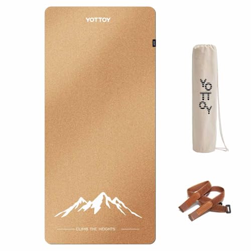 YOTTOY Yoga Mat,Non-Slip Hot Yoga Mat with Anti-Tear Design and Friendly Natural Rubber Mat with Strap and Bag - color: Cork Mountain