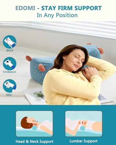 Adjustable Buckwheat Cervical Roll Pillow – Firm Cylinder Bolster for Neck Back Support, Pain Relief for Yoga, Sleeping Recliner Use with Dot Plaid Pillowcase,16.5"x6.3", Blue - color: Blue