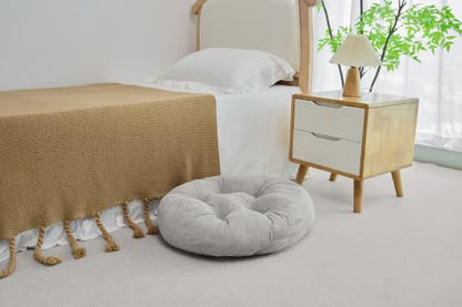 Floor Pillow for Adults, Large Sitting & Meditation Cushion - color: Light Gray, Round