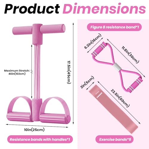 Resistance Bands Set for Women, 7-Piece Resistance Bands with Handles, Figure-8 Band & 5 Yoga Loop Bands, Medium Resistance for Home Gym, Pilates, Yoga, Stretching & Strength Training - color: pink