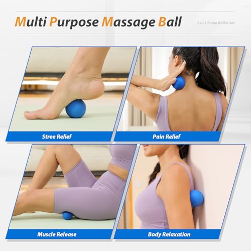 SUBCULTUREPICK 5 in 1 Foam Roller Set High Density Deep Tissue Massager | Trigger Point Massage Roller for Muscle Massage, Massage Ball, Resistance Band for Whole Body Physical Therapy Pure Blue - color: Pure Blue
