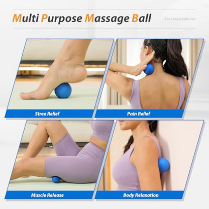 SUBCULTUREPICK 5 in 1 Foam Roller Set High Density Deep Tissue Massager | Trigger Point Massage Roller for Muscle Massage, Massage Ball, Resistance Band for Whole Body Physical Therapy Pure Blue - color: Pure Blue
