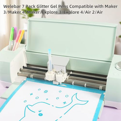 Glitter Gel Pen Set Compatible with Cricut Maker 3/Maker 4/Maker/Explore 3/4/5/Air 2/Air, 0.8 Tip Glitter Pen Set of 7 Pack Medium Point Pen, Writing, Drawing, Invitations, Cards - color: 7 Glitter Pens