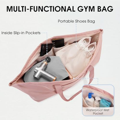 sportsnew Large Yoga Mat Bag Trolley Sleeve Gym Carrier Shoe Bag Wet Pocket | water-resistant fabric, large capacity,wide full-zip opening,separate shoe bag,2 yoga mat holder straps,multi-pocket storage - color: Pink