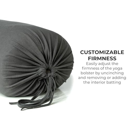 Mount Adams Firm Rectangular Yoga Bolster, 24x10x5in | 100% cotton, Dense and firm fill, Carrying handles, Restorative yoga, 8 lbs, Home and studio - color: Charcoal - Cinched Cover