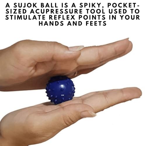 BOSKY Handmade Wooden Ancient Acupressure Spiked Hand Massage Exercise Therapy Deep Tissue Set of 2 Pcs, Spiky Ball and Rings with Reflexology Chart (AS-2)