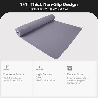 Fitvids All Purpose 1/4-Inch High Density Anti-Tear Exercise Yoga Mat with Carrying Strap, Multiple Colors - color: Gray
