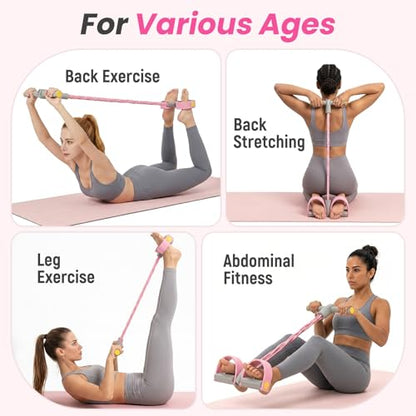 Asnomy Band Set – 8-Tubes Pedal Resistance Band with Handle, Ankle Resistance Band with Figure 8 Resistance Band for Strength Exercises, Training for Stretching The Abdomen,Waist,Arms and Legs - color: Grey Pink