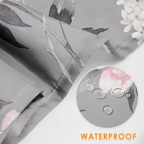 Apron with Pockets, 32x28 inch, for Women Men, Floral Grey | Pink Flower Leaves Waterproof Adjustable Bib Aprons for Kitchen Cooking Baking Painting Gardening - color: Peony