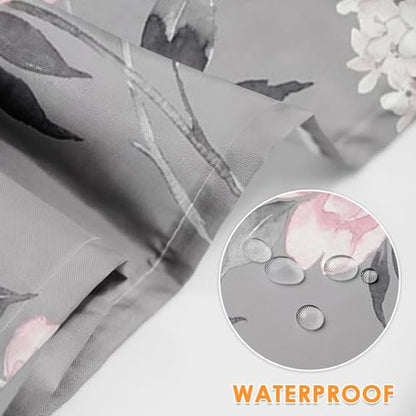 Apron with Pockets, 32x28 inch, for Women Men, Floral Grey | Pink Flower Leaves Waterproof Adjustable Bib Aprons for Kitchen Cooking Baking Painting Gardening - color: Peony