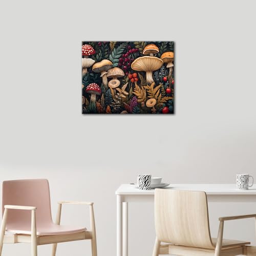 Mushroom Paint by Number for Adults Beginner, Plants Paint by Numbers Kit for Adults, Leaf Oil Hand Painting on Canvas, DIY Painting by Numbers for Gift Home Wall Decor 16"x20"(Frameless) - color: Mushroom
