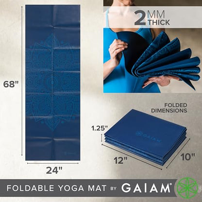 Gaiam Foldable Yoga Mat, 2mm Icy Paisley - color: Blue Sundial