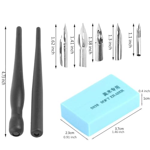 Dip Pen Pens for Drawing with 2 Manga Nib Holder and 5 Dip Nibs | Cartoon Comic Dip Pen Set, Drawing Comic Pen Nib With Drawing Eraser