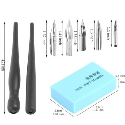 Dip Pen Pens for Drawing with 2 Manga Nib Holder and 5 Dip Nibs | Cartoon Comic Dip Pen Set, Drawing Comic Pen Nib With Drawing Eraser