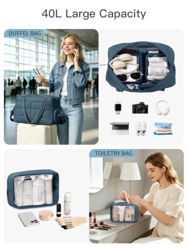 Gitus Travel Duffle Bag for Women Puffer Weekender Bags Carry on Gym Bag - color: Navy