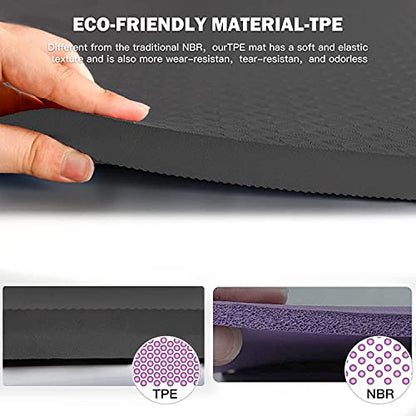 Hatha Yoga 4/5 inch TPE Yoga Mat Fitness & Exercise Mats Large Size 72"L x 32"W Non-Slip Anti-Tear For Women Men - color: Black