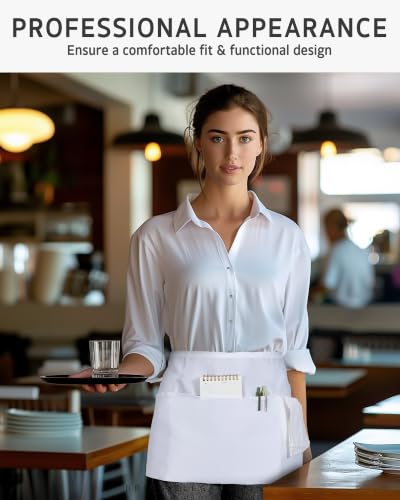 Syntus Server Apron for Men Women, Waitress Waist Apron, Black 1/3/12 Packs - color: White