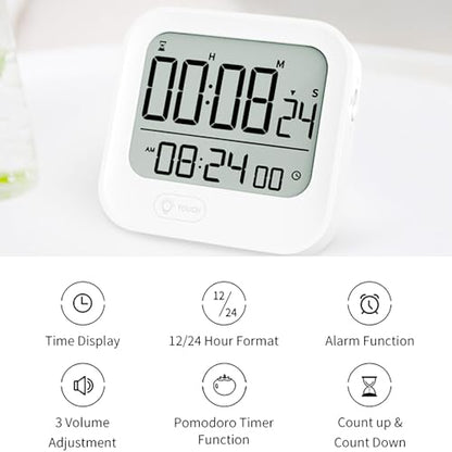 Small Vibration Alarm Clock, Pomodoro Countdown Timer for Training, Digital Magnetic Timer, Backlight, Loud & Silent & Vibrate, 12/24H Time, Countdown & Count-up, for Classroom Study Efficiency