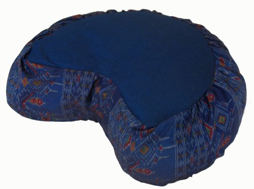 Meditation Cushion Crescent Zafu - Global Ikat Print Blue - color: Ikatblue