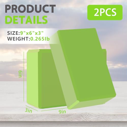Yoga Block - Unsupported Latex Eva foam - Soft non slip surface with bevel for yoga, pilates, meditation - Yoga accessories for stability, balance and deep stretching - color: Grass green-2 Pack