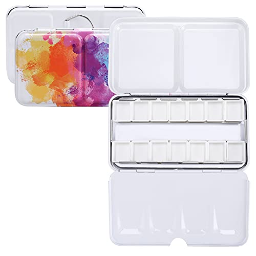 MyArTool Empty Watercolor Palette, Empty Watercolor Tin Box Palette Paint Case, Foldable Watercolor Paint Palette with 12 Empty Half Pans for Watercolor and Acrylic Painting - color: Colorful, size: 12 PCS Empty Half Pans