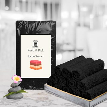Reed&Pick 24 Pack Black Hand Towels 100% Cotton Spa Towels 16x26 inches Highly Absorbable Facial, Gym, Hair and Face Towels in Bulk - color: Black, size: 16x27 Pack of 24