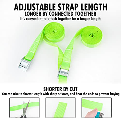 Cartman 1" x 12 ft Lashing Straps, 6 Pack, 600 lb Break Strength, Green - color: Green, size: 6 PK