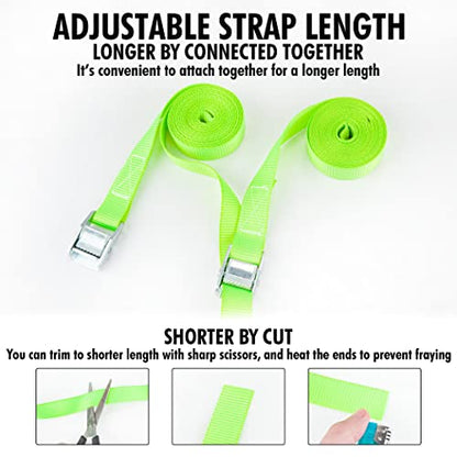 Cartman 1" x 12 ft Lashing Straps, 6 Pack, 600 lb Break Strength, Green - color: Green, size: 6 PK