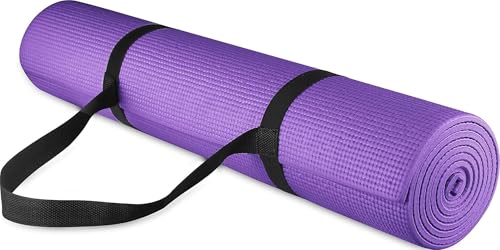 Fitvids All Purpose 1/4-Inch High Density Anti-Tear Exercise Yoga Mat with Carrying Strap, Multiple Colors - color: Purple
