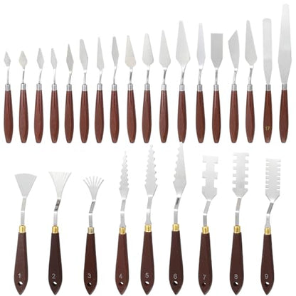 Palette Knife Set, 27Pcs Palette Knives Stainless Steel Art Paint Knife Professional Paint Spatula Painting Knife with Wood Handle for Oil Painting Acrylic Color Mixing and Texturing