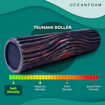 Oceanfoam Tsunami Roller (Dark Navy, Red & Natural Marbled) - Extra-Large, 26" x 5.9" - Soft, Textured Foam Roller for Physical Therapy, Back Pain, Exercise & Stretching - Yoga, Athletics, & Wellness - color: Dark Navy, Red & Natural Marbled