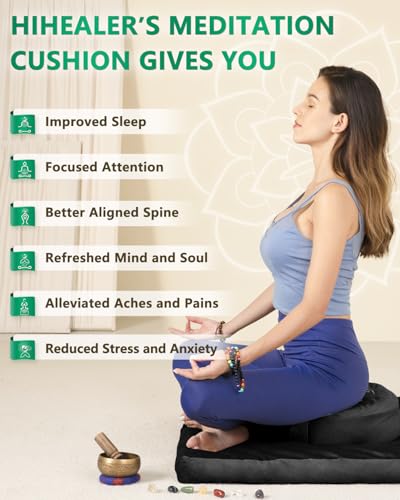 Hihealer Meditation Cushion, Traditional Tibetan Velvet Meditation Pillow | Buckwheat Yoga Bolster, Large Floor Cushion & Pillow for Adults, Zafu Zabuton Set, Zen Meditation Mat - color: Black